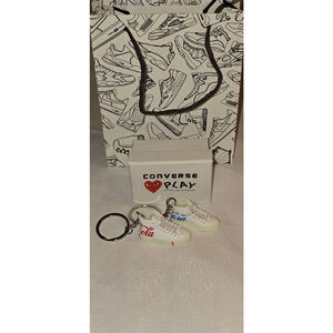 Unisex White Red Blue Sneaker Keychain Set with Box and Bag One Size